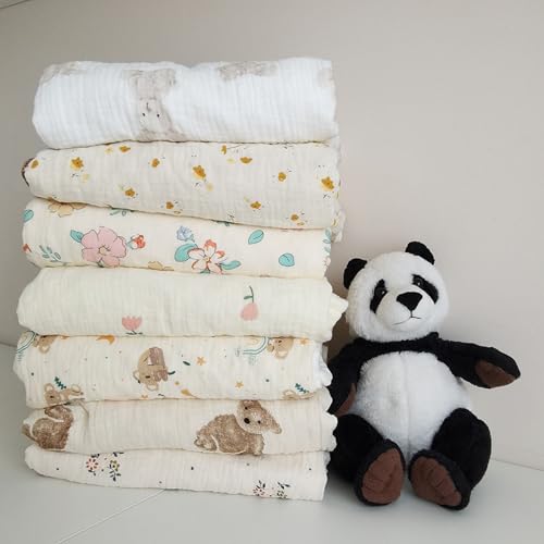 Image of Baby Blanket Double Layer Cotton Muslin Thick Quilt Neutral 40x40Inch Soft Throw Blanket Bear Pattern