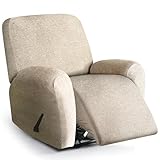 maycelon Recliner Chair Covers 4 Piece Stretch Couch Covers Recliner Slipcovers Couch Furniture Protector with Stripe Jacquard Sofa Cover Washable for Pets (Khaki)