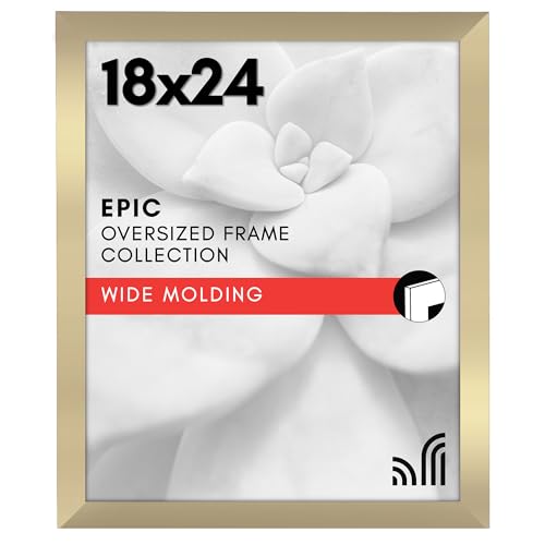 Americanflat 18x24 Poster Frame with Polished Plexiglass - Gold Picture Frame - Wide Photo Frames Made of Engineered Wood for Vertical or Horizontal Wall Display - Epic Collection - Gold
