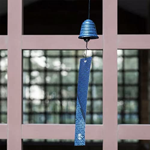 Japanese Bless Small Wind Chimes Outdoor, Iwachu Cast Iron Lucky Temple Wind Bell Memorial And Sympathy Wind Chimes For Outside Good Luck For Garden, Patio, Balcony (Blue Rippled Temple Bell) #TOP3