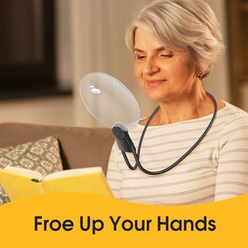 IMICHI Hands Free Magnifying Glass, 5.1 Inch 5X Magnifying Glass for Reading with Stand, Neck-Worn Large Magnifier for Seniors, Perfect for Reading Books, Sewing, and Cross-Stitching by IMICHI - Used condition - Image 3