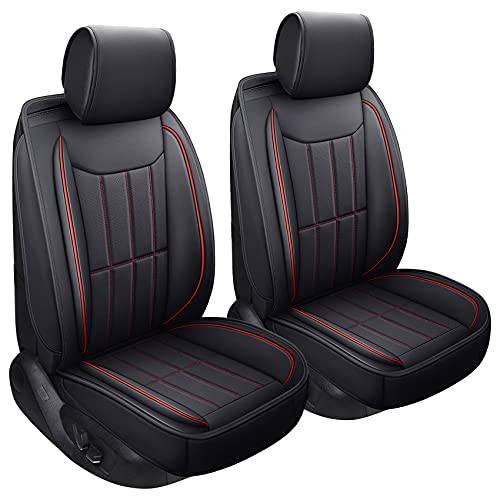 SPEED TREND Car Seat Covers – Premium PU Leather for Ultimate Comfort & Protection, Easy Installation and Universal Fit for Most Cars SUVs Trucks (ST-003 Front Pair, Black&RED)