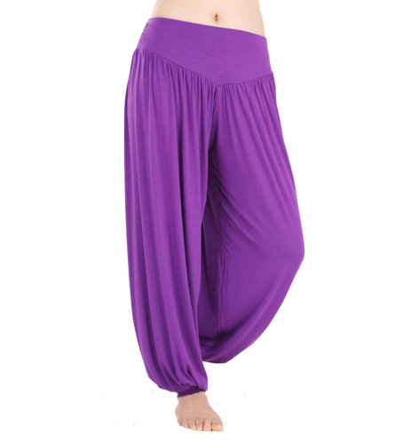 HOEREV Super Soft Nylon Spandex Harem Yoga/ Pilates Pants (Medium, Purple) - Thumbnail 2