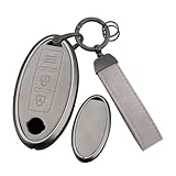 [ontto] 日産用 キーケース キーホルダー 合金 puレザー キーシェル キューブ エクストレイル セレナ デイズ ローグ e-POWER マーチ ノート リーフ等に適用 アクセサリー クリスマス プレゼント 手触り快適 車用品 ギフト 3色選択 タイプA タイプ2 グレー