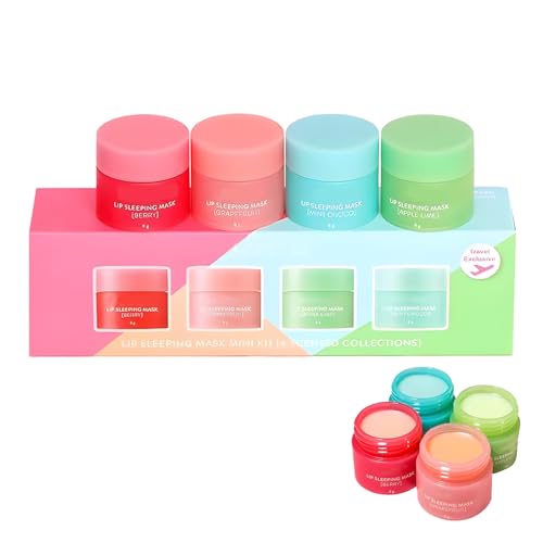 4PC Masque pour les lèvres Masque de sommeil pour les lèvres, Masque Crème hydratante de nuit pour les lèvres, Coffret soin des lèvres pour les lèvres sèches, Gercées et qui pèlent