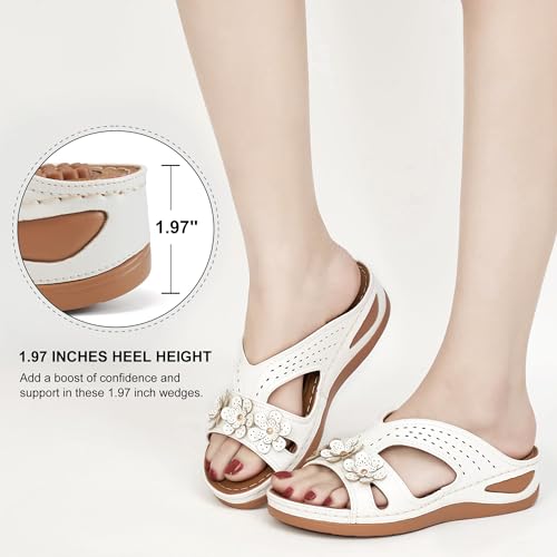 Image of Ecetana Womens Sandals Dressy Summer Comfortable Slides with Flowers Casual Non Slip Platform Lightweight Wedge Shoes