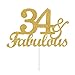 34 & Fabulous Cake Toppers Gold Glitter, Happy 34th Birthday Cake Topper Cheers to 34 Years Old Bday Decoration, Thirty-four and Fabulous Cake Decorations for 34th Birthday Anniversary Party