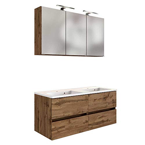 Preisvergleich Produktbild Pharao24 Waschtisch Set mit Doppelwaschtisch Wildeichefarben