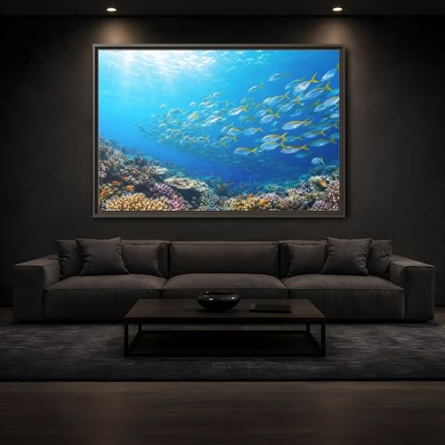 Cadre ocean poisson bleu deco salon horizontal 120x80