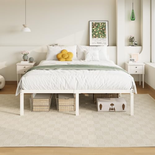 Image of Allewie Full Size Bed Frame, 14 inch Metal Platform Beds with Storage Space, No Box Spring Needed and Easy Assembly, Beige