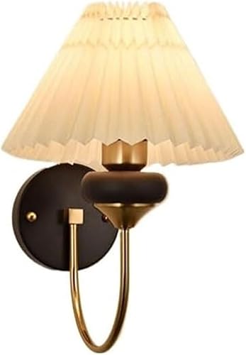 Aplique de pared dorado antiguo, pantalla de tela plisada, lámpara de pared vintage de madera rústica, iluminación moderna para decoración de