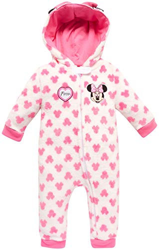 Disney Baby Girls Minnie Mouse Long Sleeve Hooded Footless Coverall Romper (Newborn/Infant), Minnie Pink/White, Size 0-3M