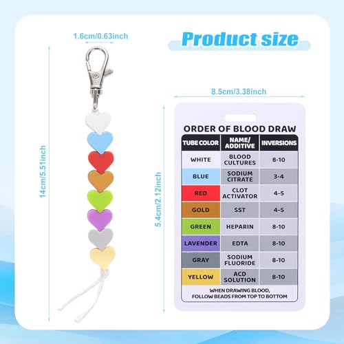 Order of Blood Draw Beads with Reference Card, Order of Blood Draw Vertical Badge Card Badge Reel Accessories Phlebotomy Essentials for Work or School RN Nurse Student Practitioner Grad Gift