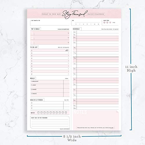 Daily Planner Notepad To Do Schedule- 50 Tear Off Premium Stay Focused Made Usa 8.5" X 11" #TOP5
