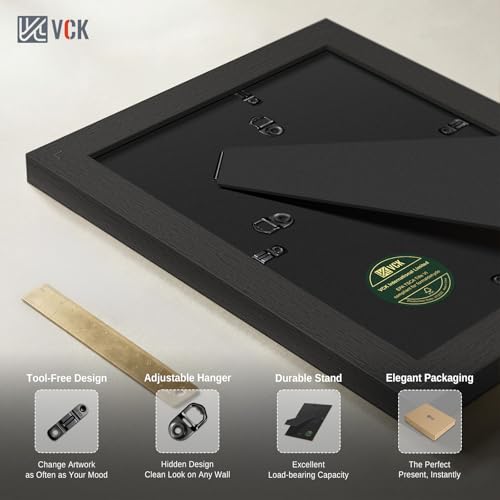Image of VCK 5x7 Picture Frame 3 Pack, Black Wood, 4x6 Mat, Glass, for Photo Print