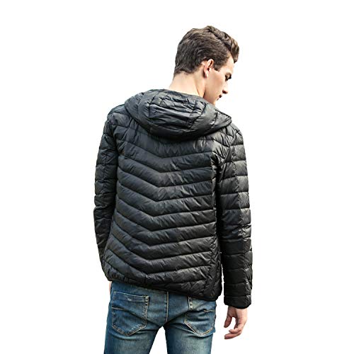 LANBAOSI Men Lightweight Puffer Jacket Winter Packable Hooded Down Coat with Zipper Pockets3