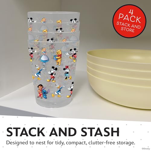 Image of Disney Mickey Plastic Drinking Glasses, Dishwasher Safe, 4-Pack | 16 oz, unbreakable, reusable, BPA-free, stackable to save space, great for water, juice, and family meals