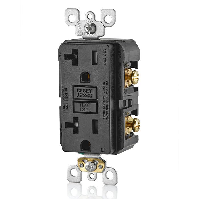 Image of Leviton GFCI Outlet, 20 Amp, Self Test, Tamper-Resistant with LED Indicator Light, Protection from Electric Shock and Electrocution, GFTR2-E, Black