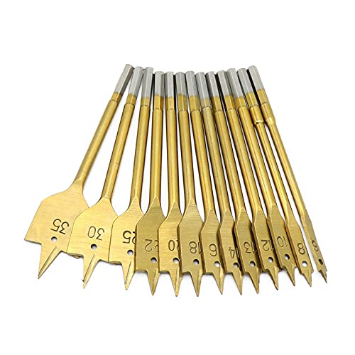 13pcs Hex Shank Titanium Coating Flat Spade Woodworking Wood Drill Bits Hole