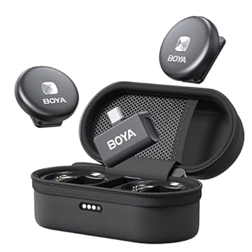 Microfone de lapela sem fio BOYA Omic-U para telefone Android tipo C, cancelamento de ruído, bateria de 5 horas, estojo de carregamento Zíper, Microfone de lapela sem fio USB-C