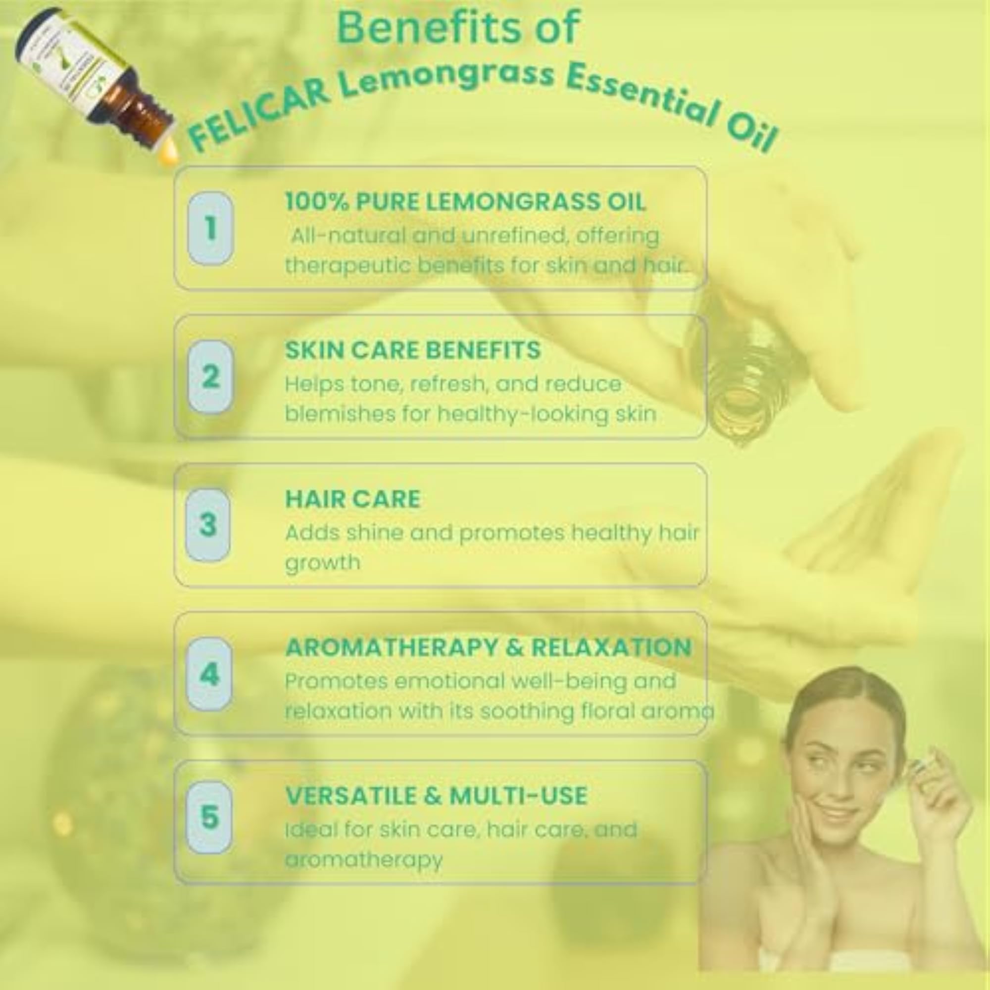 FELICAR Pure Lemongrass Essential Oil, 15ml