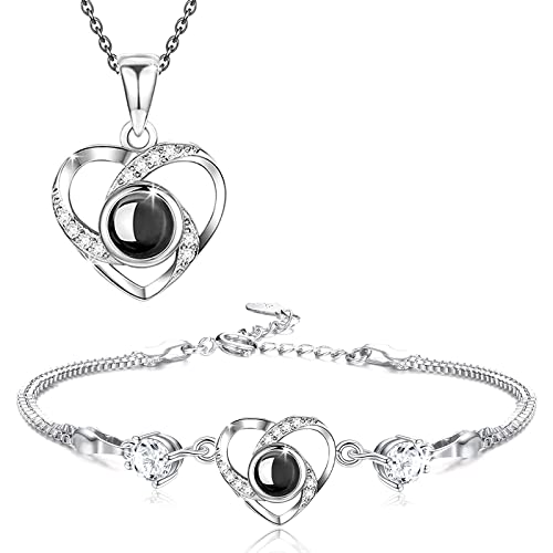 Juego de collar con foto grabada personalizada, collar de plata para mujer, novia, madre, cumpleaños, día de San Valentín, joyas, Plata esterlina Cover