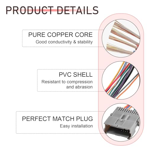Sephile 3 PCS Car Radio Wiring Harness Adapter, Stereo Wiring Harness Replacement, Radio Wire Harness Plug, Compatible with Chevrolet Chrysler GMC Buick GL8 (Grey) - Thumbnail 6