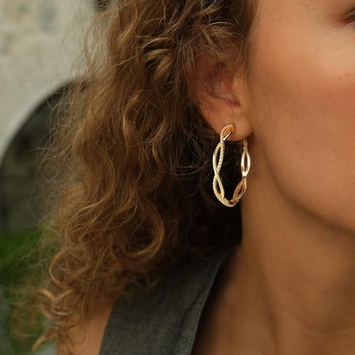 RANKEEF Gold Hoop Earrings for Women Hypoallergenic Lightweight Twisted Hoop Earrings 14K Real Gold Plated Earrings 30/40/50/60MM2