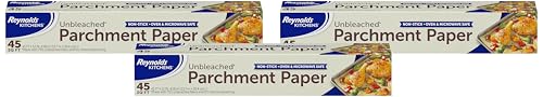 Image of Reynolds Kitchens Unbleached Parchment Paper Roll, Non Stick Parchment Paper for Cooking and Baking, Oven Safe up to 425 Degrees, Chlorine-Free, 45 Feet x 12 Inches, 45 Total Sq. Ft. (Pack of 3)