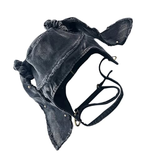 Chapeau de vol avec oreilles de lapins délavées et vieillies y2k pour adulte et adolescente