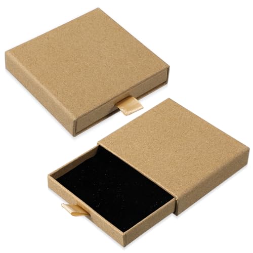 ZEYIYER 2Pcs Bracelet Gift Box Small Gift Box for Women Drawer Type Earring Boxes for Necklace Wedding Engagement Jewellery Anniversary(Brown)