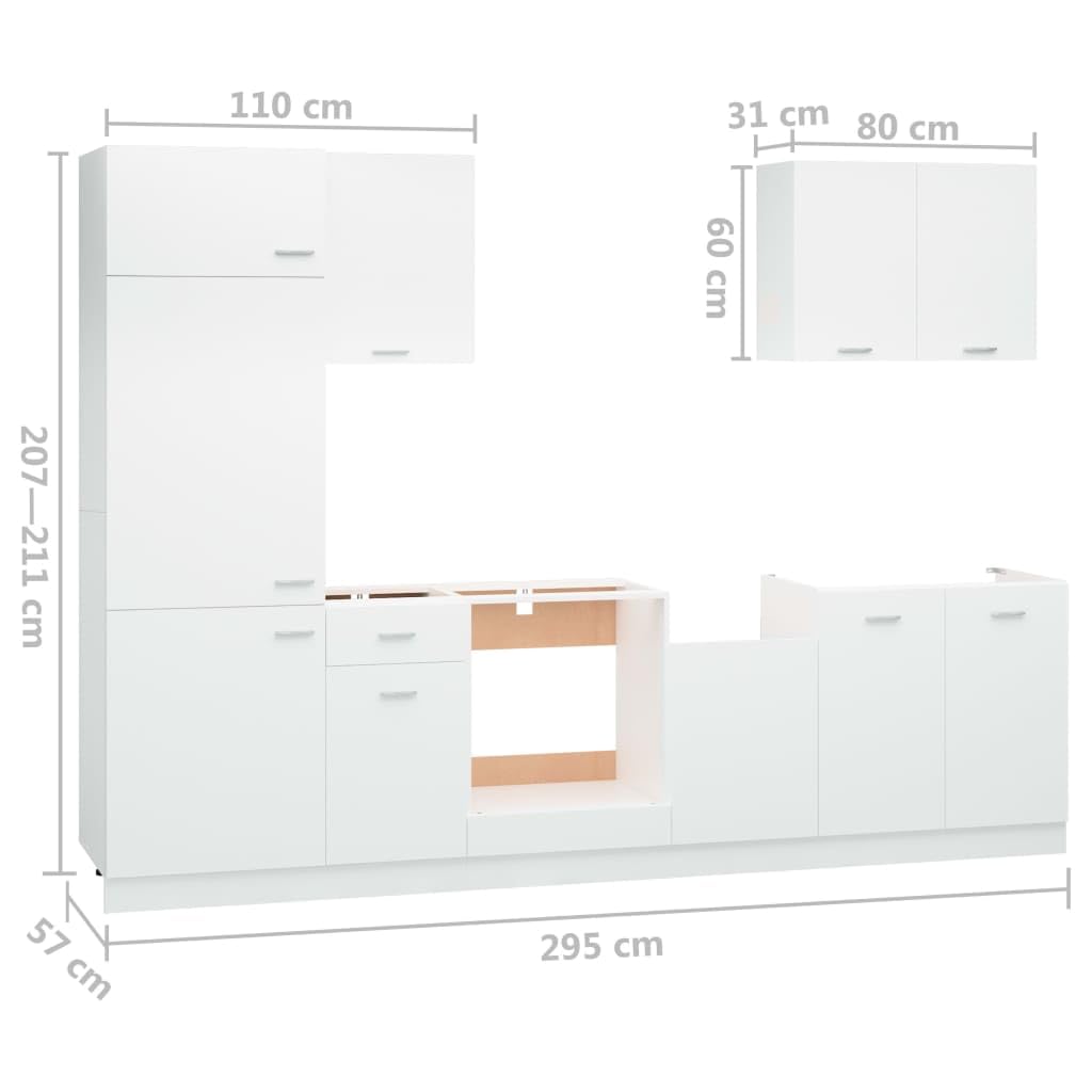 7-TLG. Küchenzeile, Einbauküche, Küche Komplett, Einbauküchen, Single Küche Komplett, Kleiner Küchenblock, Weiß Spanplatte