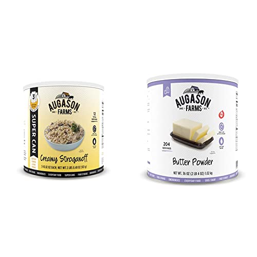 Augason Farms Creamy Stroganoff Can, 32.2 oz, #10 Can (5-10135) & Butter Powder 2 lbs 4 oz No. 10 Can