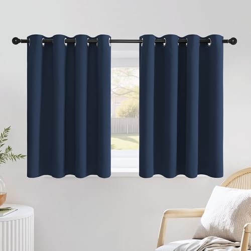 NICETOWN Navy Blue Kitchen Window Curtains 36 inches Long, Grommet