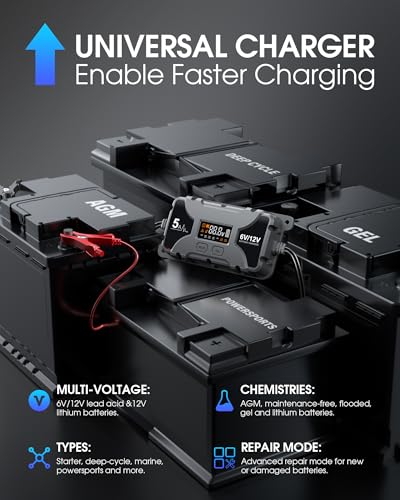 Powerextra 5A Car Battery Charger & Maintainer, 6V/12V Portable Smart Trickle Charger with LED Display & Repair Mode for Lead-Acid AGM Lithium Caravan Batteries - Image 2
