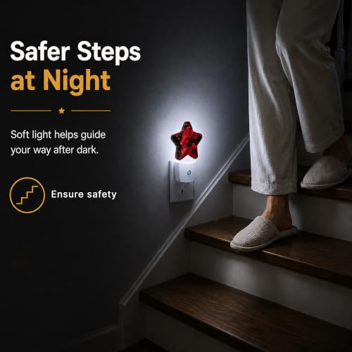 Image of Star Night Light Plug in, Red Rose Dusk to Dawn Sensor Night Light, Soft Glow Lamp for Kids Bedroom Nursery Hallway Bathroom, Energy Saving Compact Design