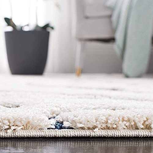 Image of Grand Swirl Premium Shaggy Rectangular Carpet For Living Room,Bedroom,High Low Design Finish Microfiber 1.8 Inch Pile High,5X7 Feet Cream|Blue Color