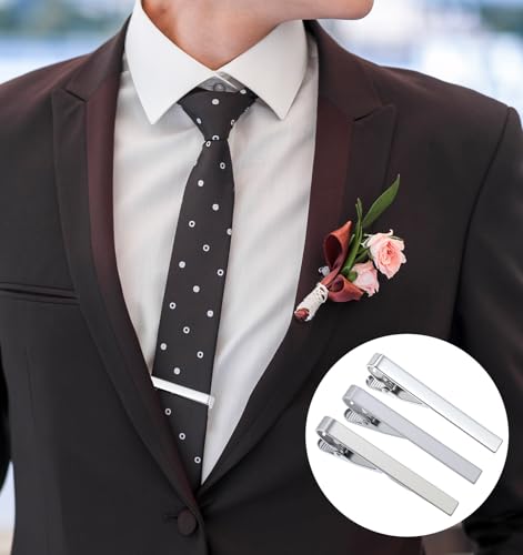 3 Pack Silver Tie Clips for Men, Classic Tie Clips for Men Silver with Adjustable Clasp Ideal for Professional Office Wear and Formal Events4