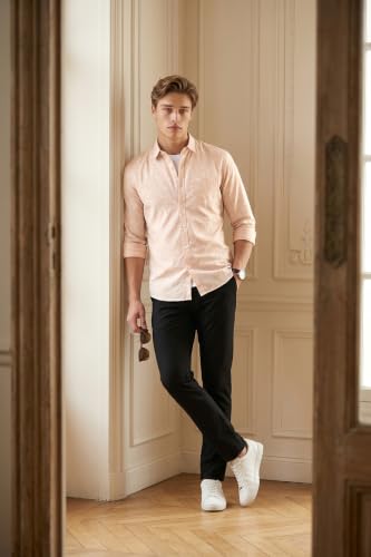 Image of Peter England Men's Slim Fit Full Sleeve Casual Shirt in Slub Cotton with All-Over Leafy Print
