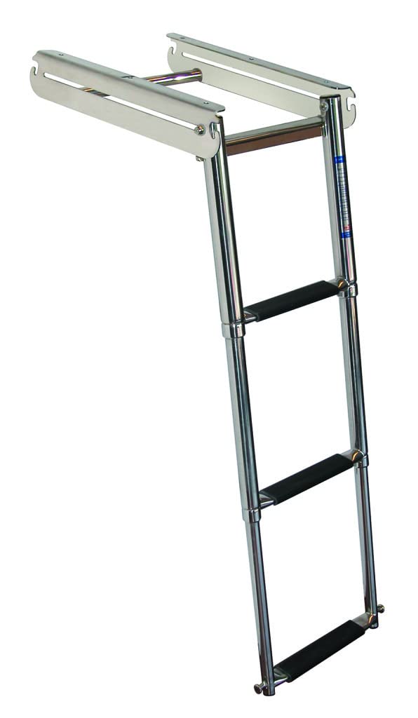 Under Platform Slide Out Ladder – 3-Step Spring Loaded Telescoping Ladder with Flat Poly Treads, Electropolished 304 Stainless Steel – 400 lb Capacity