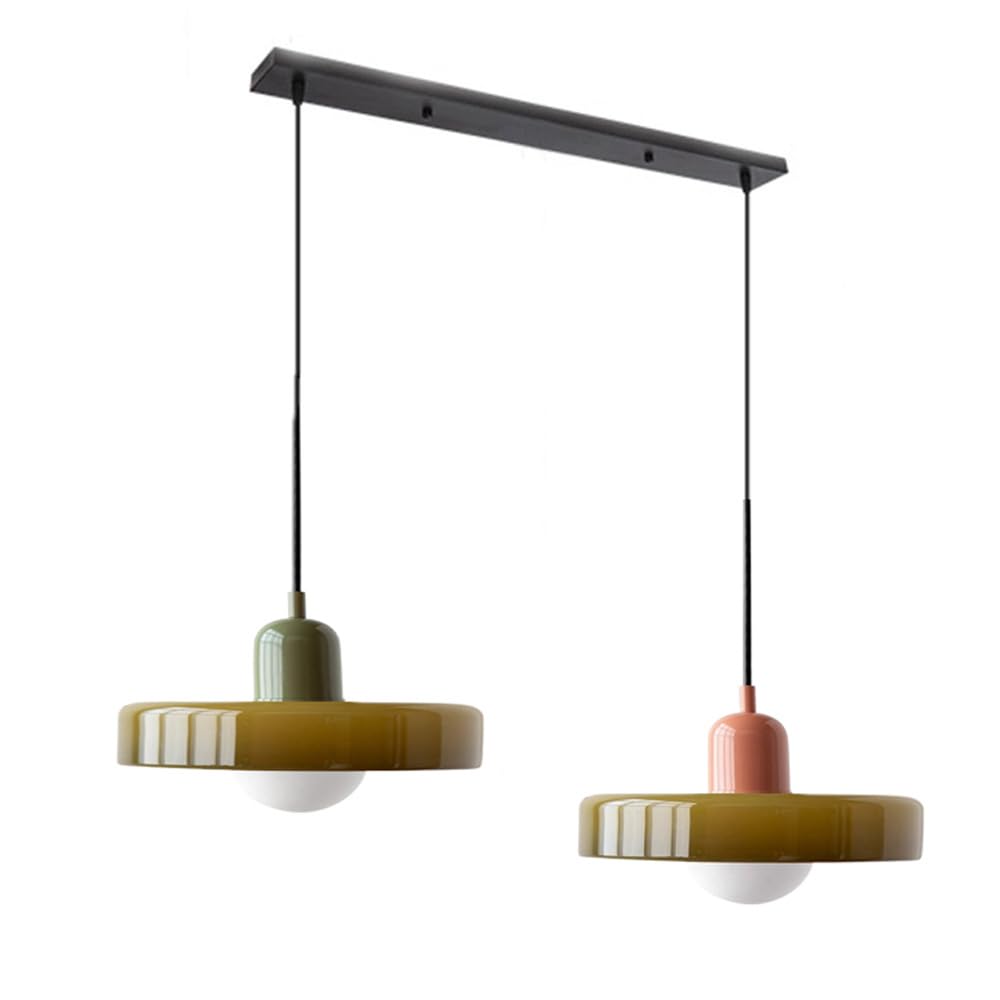 2-Light Duża zielona szklana lampa wisząca Żyrandol w stylu Mid Century Modern Vintage Farmhouse Wisząca lampa sufitowa Lampa kuchenna nad zlewem Sypialnia Jadalnia Bar