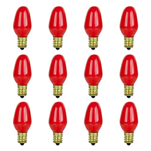Sunlite 01058 7C7 Incandescent Bulb 7 Watt Candelabra E12 Base C7 Small Night Light Colored Bulb Red 12 Count