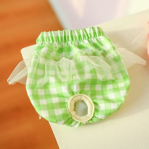 Image of Small Dog Sanitary Panties, Lace Washable Reusable Cute Puppy Panties Pet Underwear Diaper Physiological Shorts for Female Girls Dogs(Green Plaid,XS)