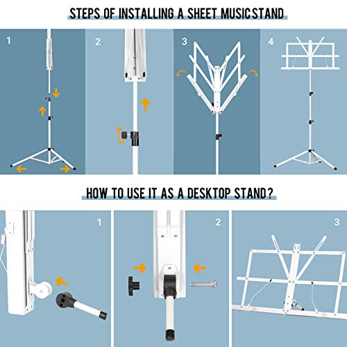 Cahaya Sheet Music Stand Folding Portable & Tabletop Music Stand With Carrying Bag For Books Notes Laptop Tablet White Cy0204 #TOP4