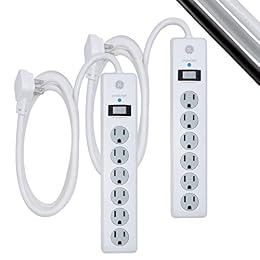 GE Surge Protector Power Strip, 2 Pack, 6 Ft Extension Cord