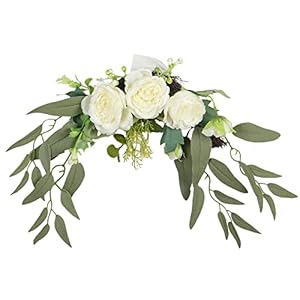 15.7inch Floral Swag, White Mixed Spring Floral Sw Door Lintel Decorative Swag, Wedding Arch Flower for Home Garden Decor Home Garden Decor with Peony Flowers and Eucalyptus Leaves, Front