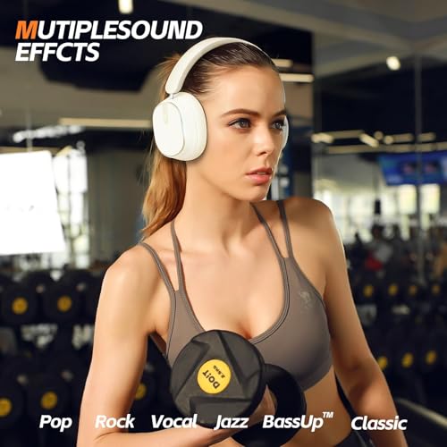 Image of Hybrid Active Noise Cancelling Bluetooth Headphones,Bluetooth 6.0 Over Ear Wireless Headphones with 60H Playtime, Hi-Res Audio, Deep Bass, Memory Foam Ear Cups for Home Office Travel White