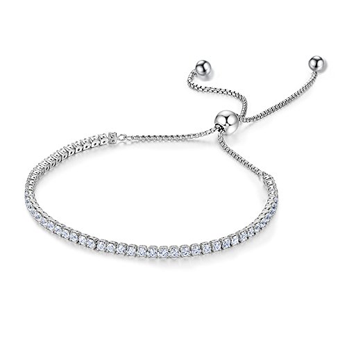 Pulsera de cadena ajustable chapada en oro blanco con circonitas cúbicas y cristales de Swarovski para el día de la madre, cumpleaños, aniversarios, regalos