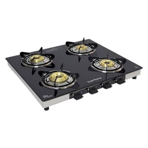 Image of Everflame Iris 4 Burner Gas Stove | Manual Ignition | LPG Gas Stove | SS Frame | Heavy Brass Burner | Toughened Glass | Modern Kitchen Slim Cooktop | 2 Years Product Warranty + Doorstep Service