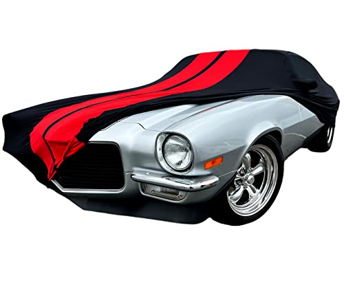 Image of 1967-1981 Camaro Indoor Car Cover Ultraguard Sport Series Stretch Satin - The Ultimate Custom Fit for Classic Chevrolet Camaro (Black with Red Stripes)